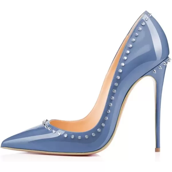 imageFSJ Women Pumps Pointed Toe High Heel Stilettos Rivets Studded Patent Leather Shoes Size 415 USBlue
