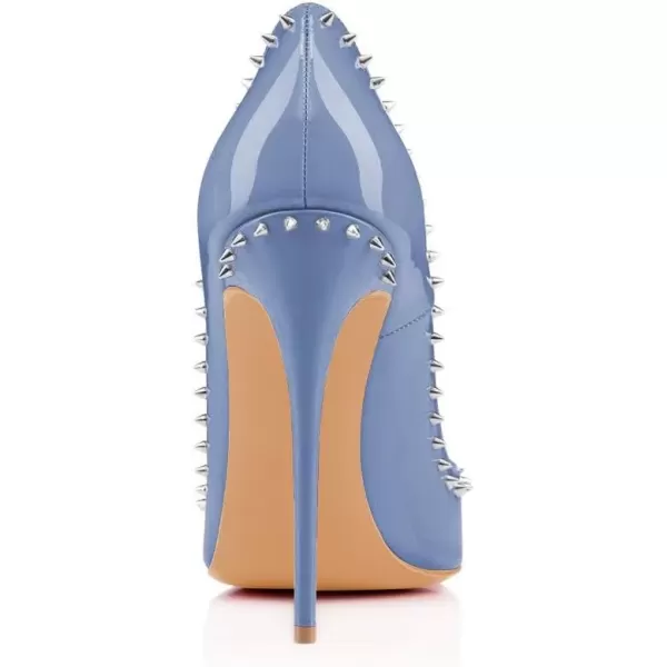 imageFSJ Women Pumps Pointed Toe High Heel Stilettos Rivets Studded Patent Leather Shoes Size 415 USBlue