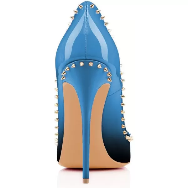 imageFSJ Women Pumps Pointed Toe High Heel Stilettos Rivets Studded Patent Leather Shoes Size 415 USBlue Gradient