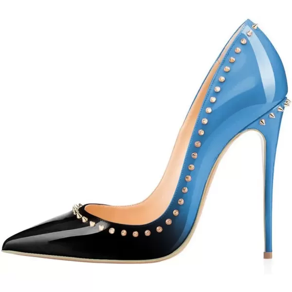 imageFSJ Women Pumps Pointed Toe High Heel Stilettos Rivets Studded Patent Leather Shoes Size 415 USBlue Gradient