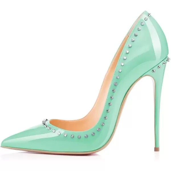 imageFSJ Women Pumps Pointed Toe High Heel Stilettos Rivets Studded Patent Leather Shoes Size 415 USCyan