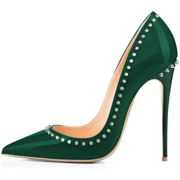 imageFSJ Women Pumps Pointed Toe High Heel Stilettos Rivets Studded Patent Leather Shoes Size 415 USDark Green
