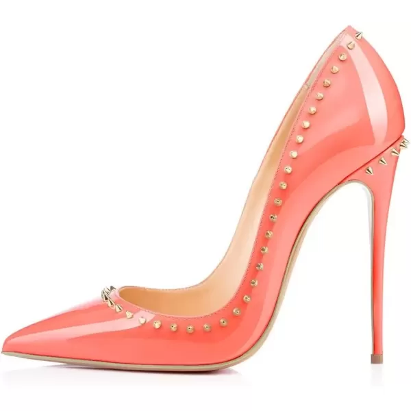 imageFSJ Women Pumps Pointed Toe High Heel Stilettos Rivets Studded Patent Leather Shoes Size 415 USDark Salmon
