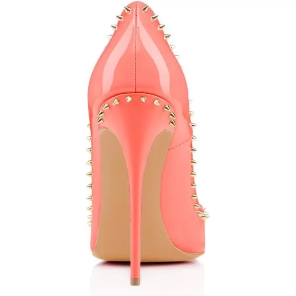 imageFSJ Women Pumps Pointed Toe High Heel Stilettos Rivets Studded Patent Leather Shoes Size 415 USDark Salmon