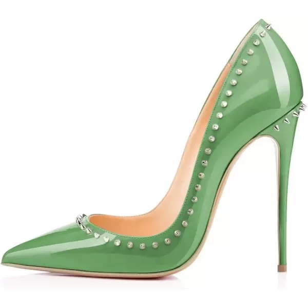 imageFSJ Women Pumps Pointed Toe High Heel Stilettos Rivets Studded Patent Leather Shoes Size 415 USGreen