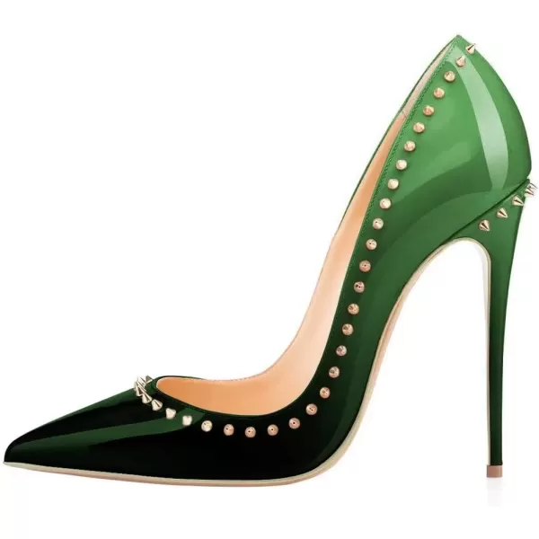 imageFSJ Women Pumps Pointed Toe High Heel Stilettos Rivets Studded Patent Leather Shoes Size 415 USGreen Gradient