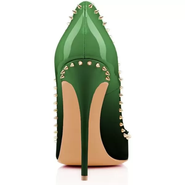imageFSJ Women Pumps Pointed Toe High Heel Stilettos Rivets Studded Patent Leather Shoes Size 415 USGreen Gradient