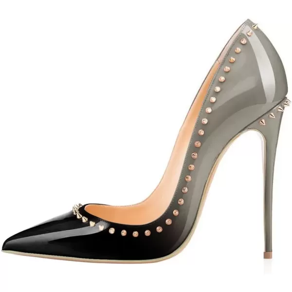 imageFSJ Women Pumps Pointed Toe High Heel Stilettos Rivets Studded Patent Leather Shoes Size 415 USGrey Gradient