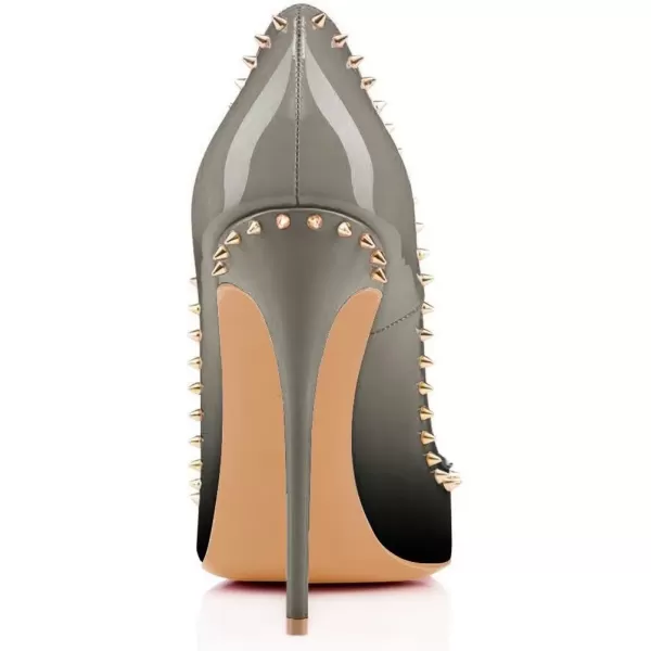 imageFSJ Women Pumps Pointed Toe High Heel Stilettos Rivets Studded Patent Leather Shoes Size 415 USGrey Gradient