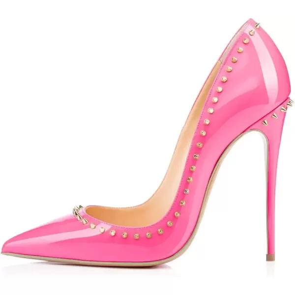 imageFSJ Women Pumps Pointed Toe High Heel Stilettos Rivets Studded Patent Leather Shoes Size 415 USHot Pink