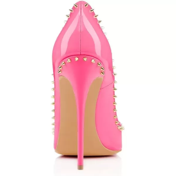 imageFSJ Women Pumps Pointed Toe High Heel Stilettos Rivets Studded Patent Leather Shoes Size 415 USHot Pink