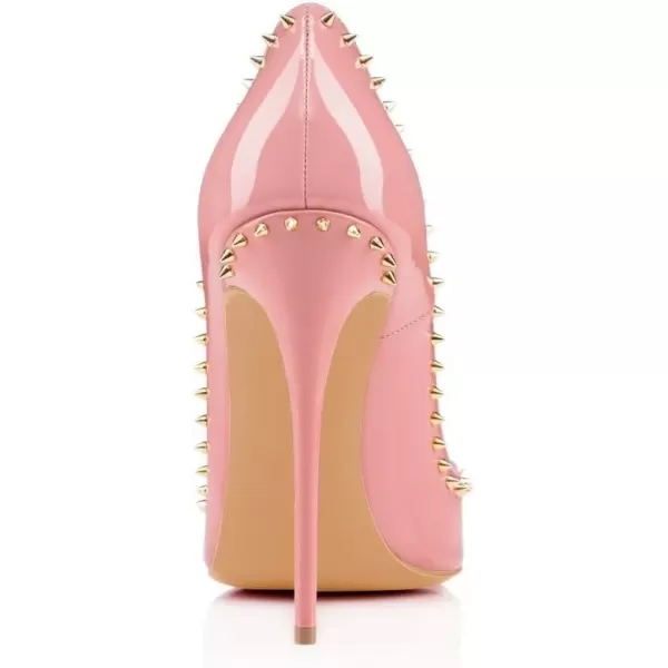 imageFSJ Women Pumps Pointed Toe High Heel Stilettos Rivets Studded Patent Leather Shoes Size 415 USLight Pink