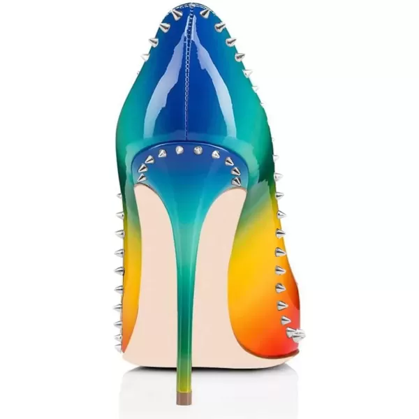 imageFSJ Women Pumps Pointed Toe High Heel Stilettos Rivets Studded Patent Leather Shoes Size 415 USMulticolor