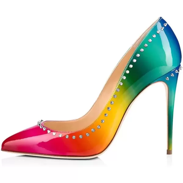 imageFSJ Women Pumps Pointed Toe High Heel Stilettos Rivets Studded Patent Leather Shoes Size 415 USMulticolor
