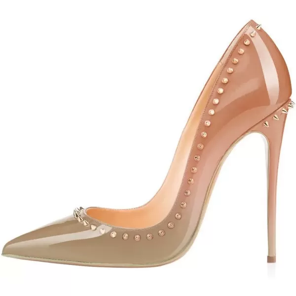 imageFSJ Women Pumps Pointed Toe High Heel Stilettos Rivets Studded Patent Leather Shoes Size 415 USNatural Gradient