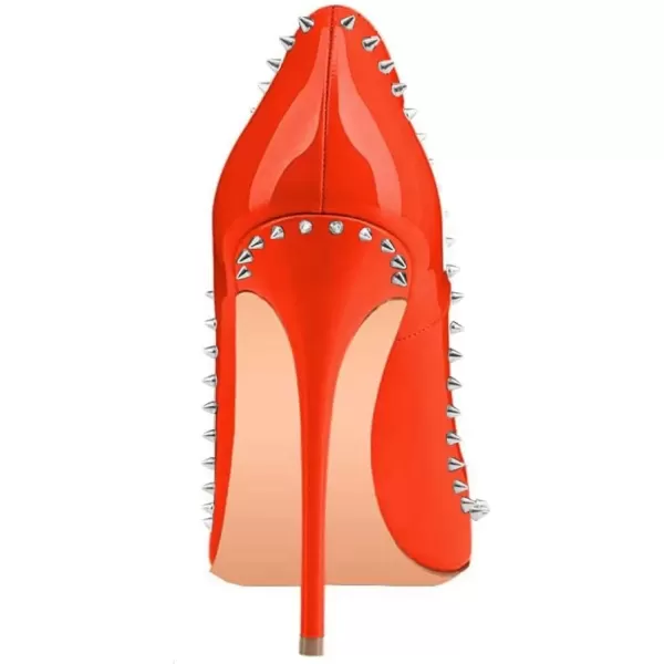 imageFSJ Women Pumps Pointed Toe High Heel Stilettos Rivets Studded Patent Leather Shoes Size 415 USOrange