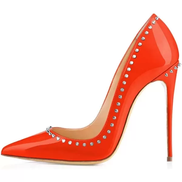imageFSJ Women Pumps Pointed Toe High Heel Stilettos Rivets Studded Patent Leather Shoes Size 415 USOrange