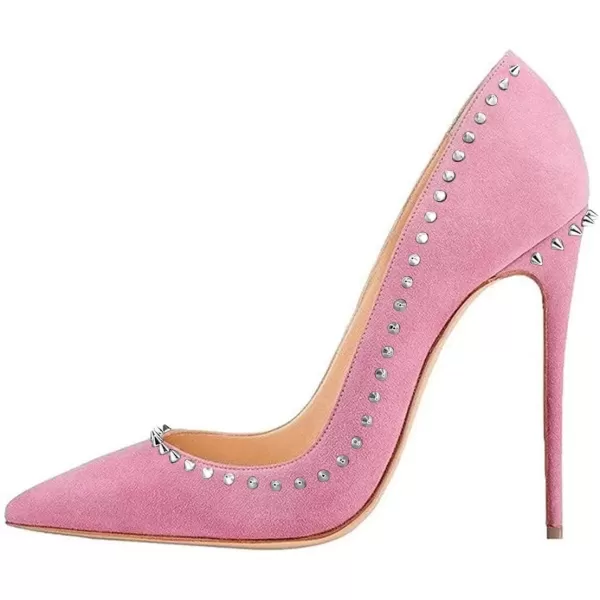 imageFSJ Women Pumps Pointed Toe High Heel Stilettos Rivets Studded Patent Leather Shoes Size 415 USPink Suede