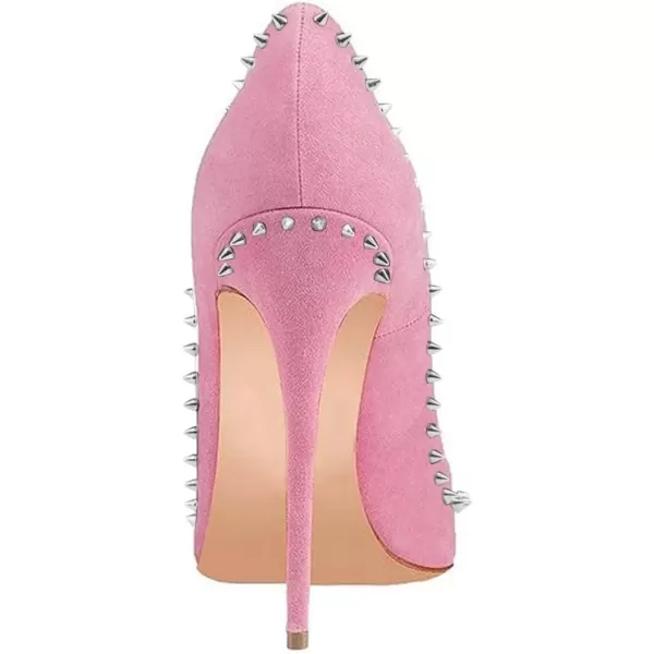 imageFSJ Women Pumps Pointed Toe High Heel Stilettos Rivets Studded Patent Leather Shoes Size 415 USPink Suede