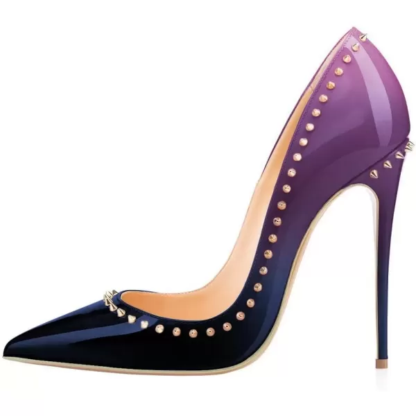 imageFSJ Women Pumps Pointed Toe High Heel Stilettos Rivets Studded Patent Leather Shoes Size 415 USPurple Gradient