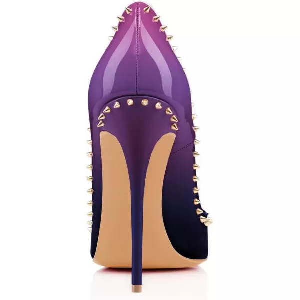 imageFSJ Women Pumps Pointed Toe High Heel Stilettos Rivets Studded Patent Leather Shoes Size 415 USPurple Gradient