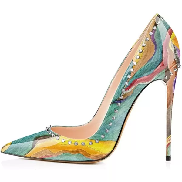 imageFSJ Women Pumps Pointed Toe High Heel Stilettos Rivets Studded Patent Leather Shoes Size 415 USQuicksand