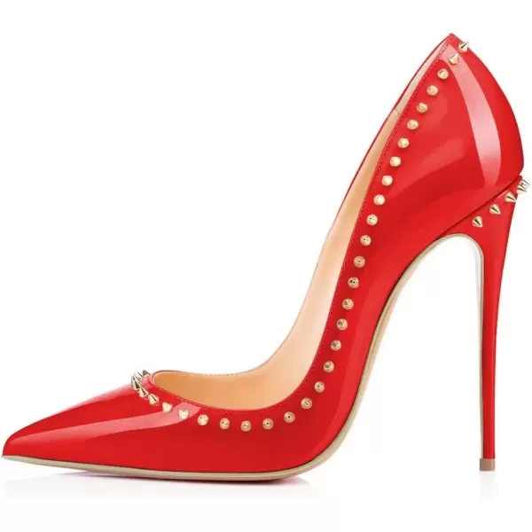imageFSJ Women Pumps Pointed Toe High Heel Stilettos Rivets Studded Patent Leather Shoes Size 415 USRed
