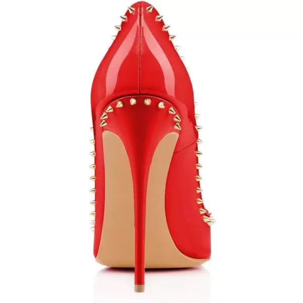 imageFSJ Women Pumps Pointed Toe High Heel Stilettos Rivets Studded Patent Leather Shoes Size 415 USRed