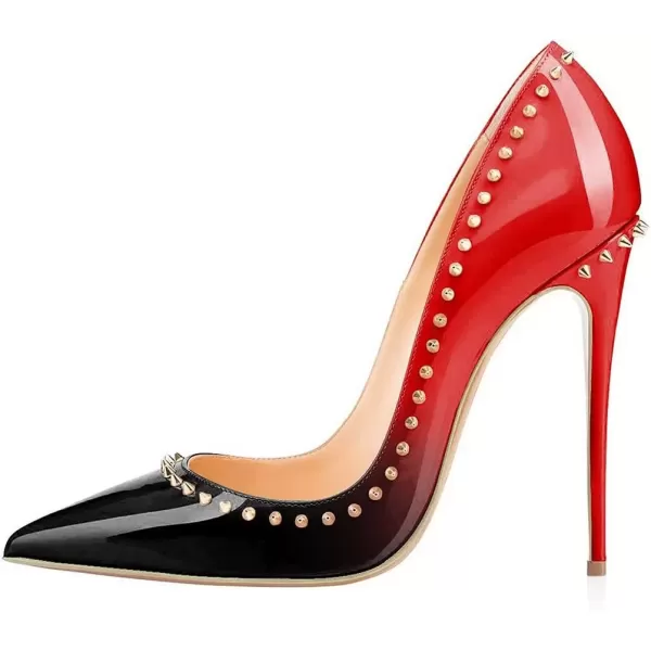 imageFSJ Women Pumps Pointed Toe High Heel Stilettos Rivets Studded Patent Leather Shoes Size 415 USRed Gradient