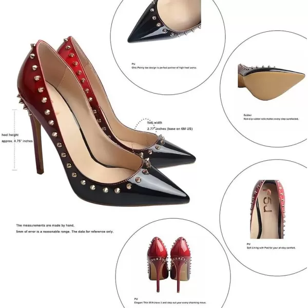 imageFSJ Women Pumps Pointed Toe High Heel Stilettos Rivets Studded Patent Leather Shoes Size 415 USRed Gradient