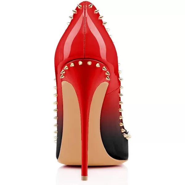 imageFSJ Women Pumps Pointed Toe High Heel Stilettos Rivets Studded Patent Leather Shoes Size 415 USRed Gradient
