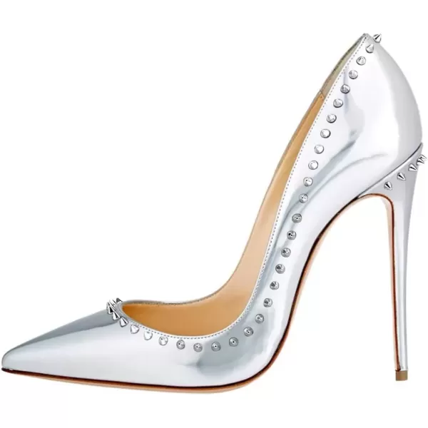 imageFSJ Women Pumps Pointed Toe High Heel Stilettos Rivets Studded Patent Leather Shoes Size 415 USSilver