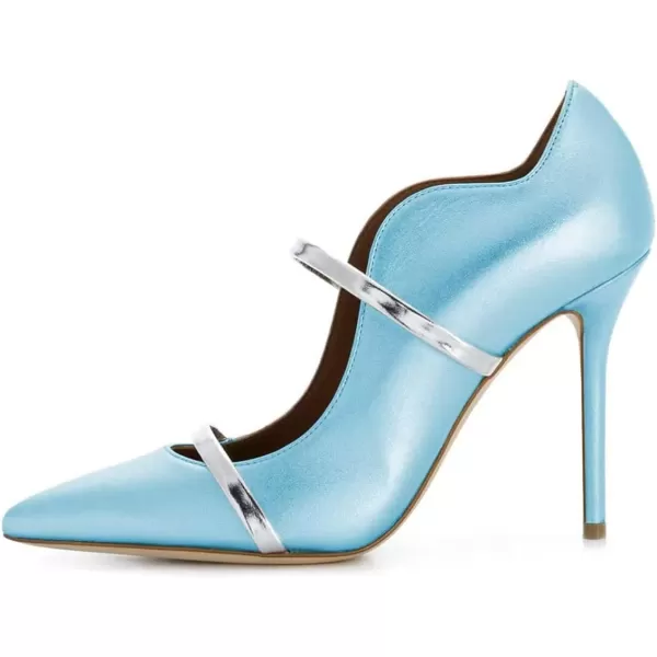 imageFSJ Women Sexy Double Straps Pointed Toe Pumps High Heels Stilettos Party Dress Shoes Size 415 USLight Blue12cm