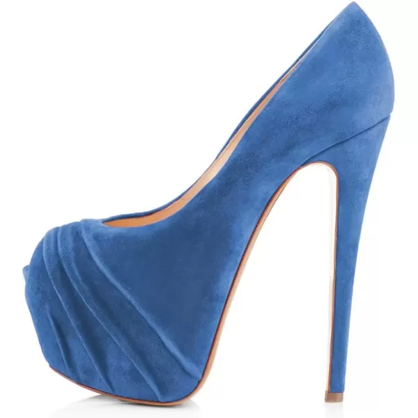 imageWomen Peep Toe Platform Extreme Stiletto High Heels Pleated Suede Cocktail Party Dress Pumps Size 415 USBlue