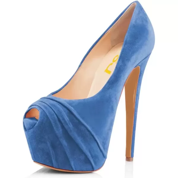 imageWomen Peep Toe Platform Extreme Stiletto High Heels Pleated Suede Cocktail Party Dress Pumps Size 415 USBlue