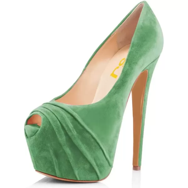 imageWomen Peep Toe Platform Extreme Stiletto High Heels Pleated Suede Cocktail Party Dress Pumps Size 415 USGreen