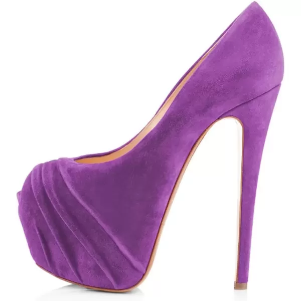 imageWomen Peep Toe Platform Extreme Stiletto High Heels Pleated Suede Cocktail Party Dress Pumps Size 415 USPurple