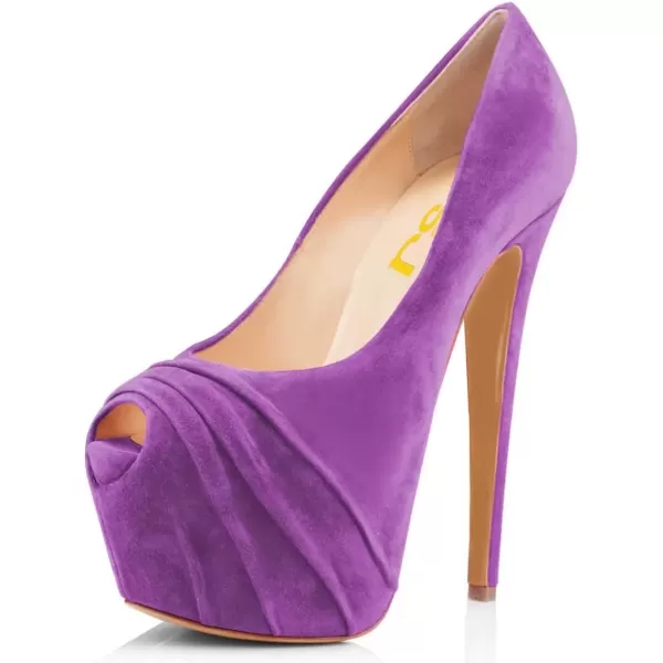 imageWomen Peep Toe Platform Extreme Stiletto High Heels Pleated Suede Cocktail Party Dress Pumps Size 415 USPurple
