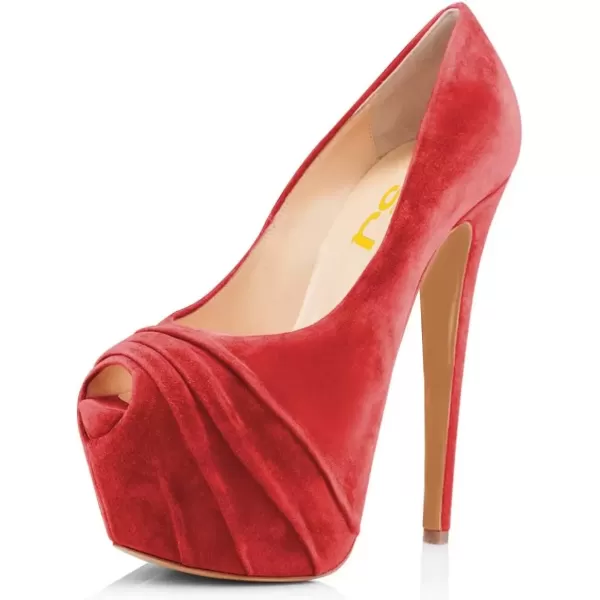 imageWomen Peep Toe Platform Extreme Stiletto High Heels Pleated Suede Cocktail Party Dress Pumps Size 415 USRed