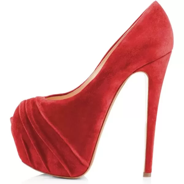 imageWomen Peep Toe Platform Extreme Stiletto High Heels Pleated Suede Cocktail Party Dress Pumps Size 415 USRed