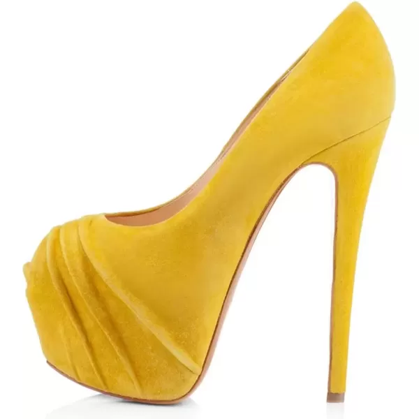 imageWomen Peep Toe Platform Extreme Stiletto High Heels Pleated Suede Cocktail Party Dress Pumps Size 415 USYellow