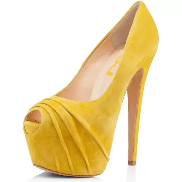 imageWomen Peep Toe Platform Extreme Stiletto High Heels Pleated Suede Cocktail Party Dress Pumps Size 415 USYellow