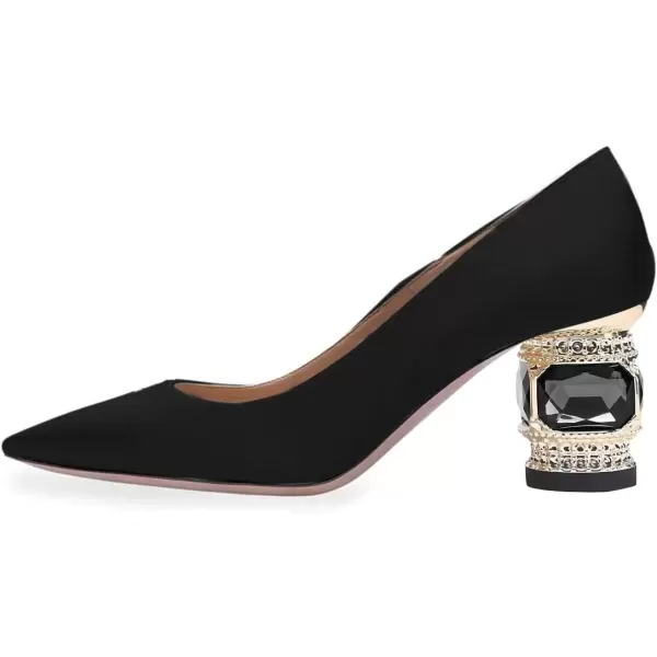 imageFSJ Women Bridal Pointed Toe Chunky Block Low Heel Crystal Pumps Slip on Wedding Thick Heel Comfort Shoes Size 415 USBlack 1