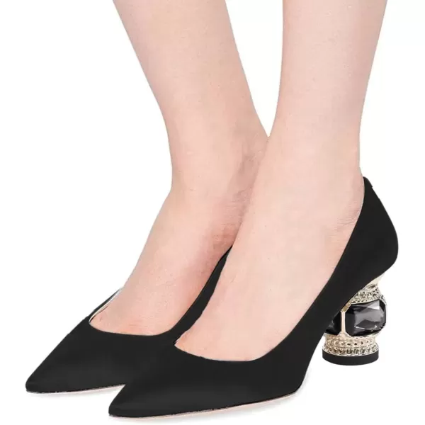 imageFSJ Women Bridal Pointed Toe Chunky Block Low Heel Crystal Pumps Slip on Wedding Thick Heel Comfort Shoes Size 415 USBlack 1