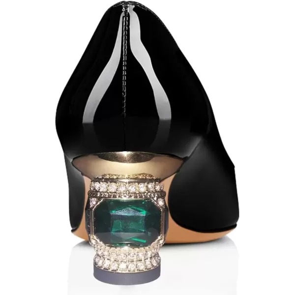 imageFSJ Women Bridal Pointed Toe Chunky Block Low Heel Crystal Pumps Slip on Wedding Thick Heel Comfort Shoes Size 415 USBlack Patent