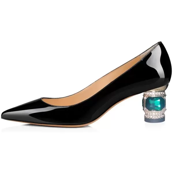 imageFSJ Women Bridal Pointed Toe Chunky Block Low Heel Crystal Pumps Slip on Wedding Thick Heel Comfort Shoes Size 415 USBlack Patent