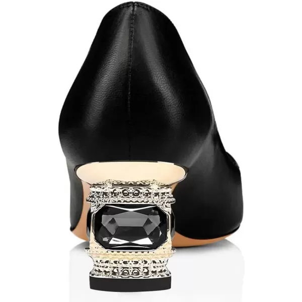 imageFSJ Women Bridal Pointed Toe Chunky Block Low Heel Crystal Pumps Slip on Wedding Thick Heel Comfort Shoes Size 415 USBlack Pu
