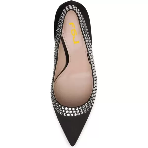imageFSJ Women Bridal Pointed Toe Chunky Block Low Heel Crystal Pumps Slip on Wedding Thick Heel Comfort Shoes Size 415 USBlack Satin