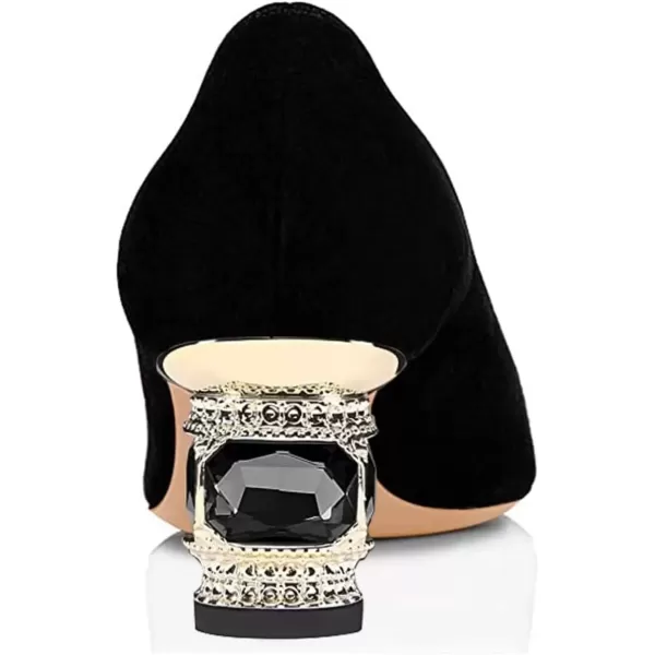 imageFSJ Women Bridal Pointed Toe Chunky Block Low Heel Crystal Pumps Slip on Wedding Thick Heel Comfort Shoes Size 415 USBlack Suede