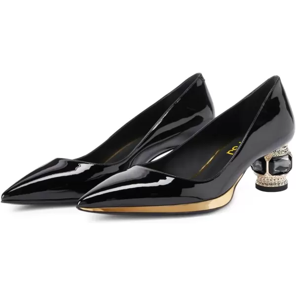 imageFSJ Women Bridal Pointed Toe Chunky Block Low Heel Crystal Pumps Slip on Wedding Thick Heel Comfort Shoes Size 415 USBlackgold Trim